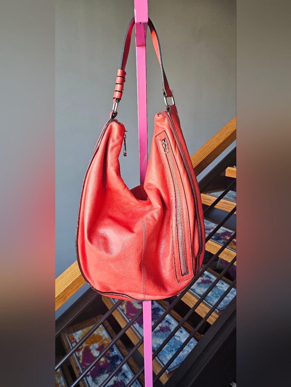 Joelle Hawkens Slouchy Hobo-style Leather Handbag Coral Red